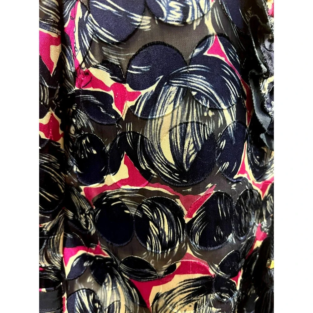Tory Burch‎ Silk Blend Tunic Top Navy + Orchid Circle Print Keyhole Neck SZ S